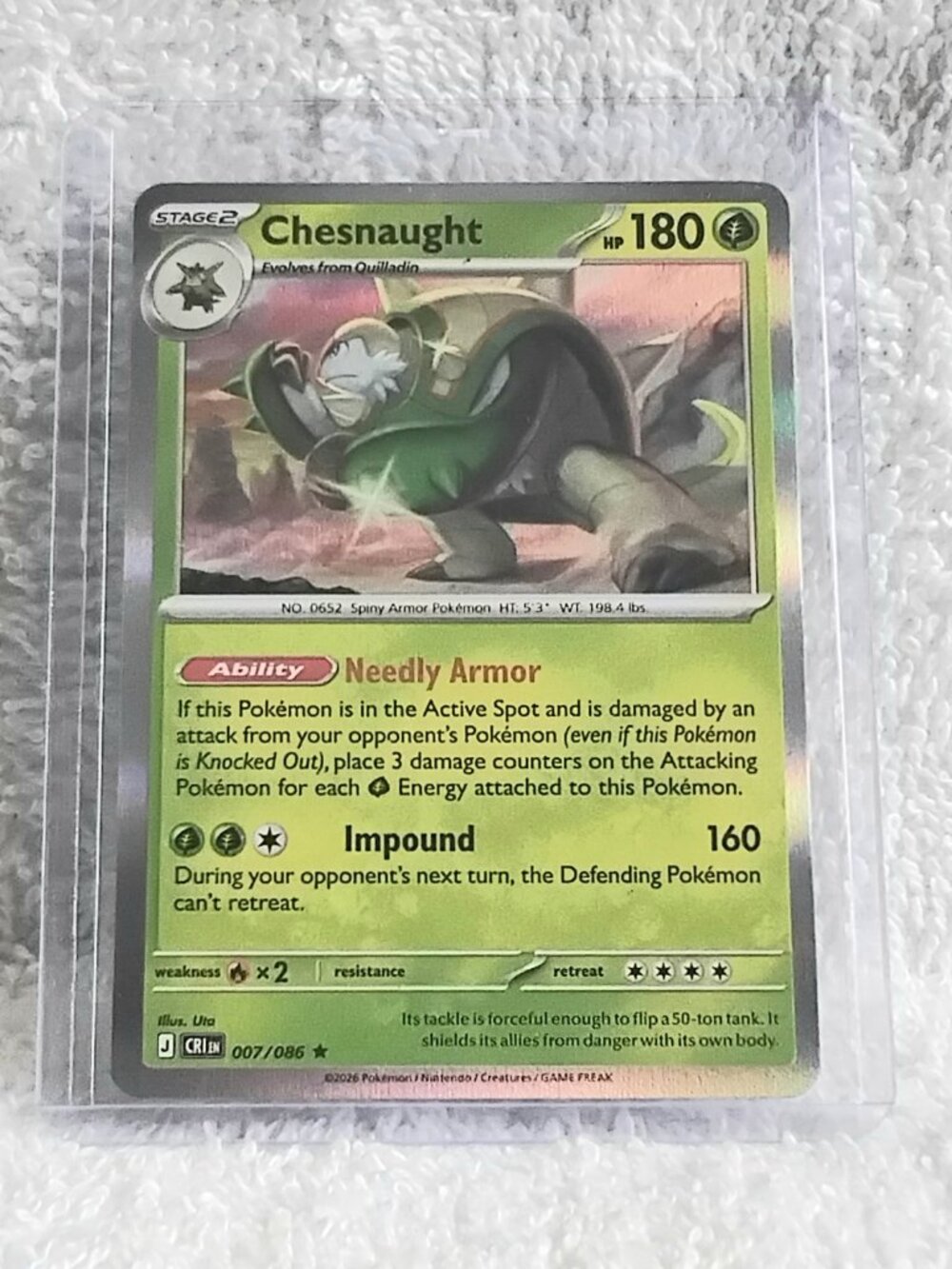 Mint 2026 Pokemon Chesnaught Rare ☆ Holo Card 007/086!!